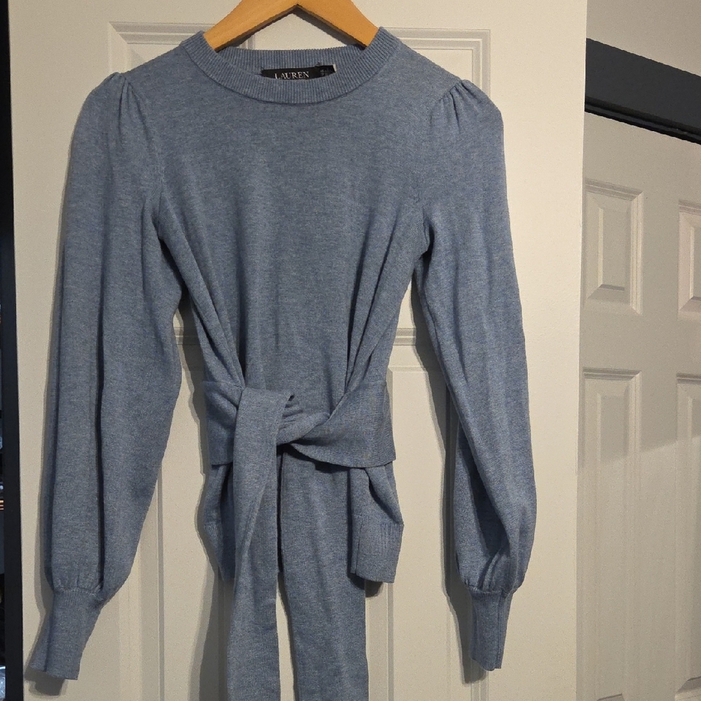 Lauren Ralph Lauren Light Blue Crewneck Tie-Waist Sweater